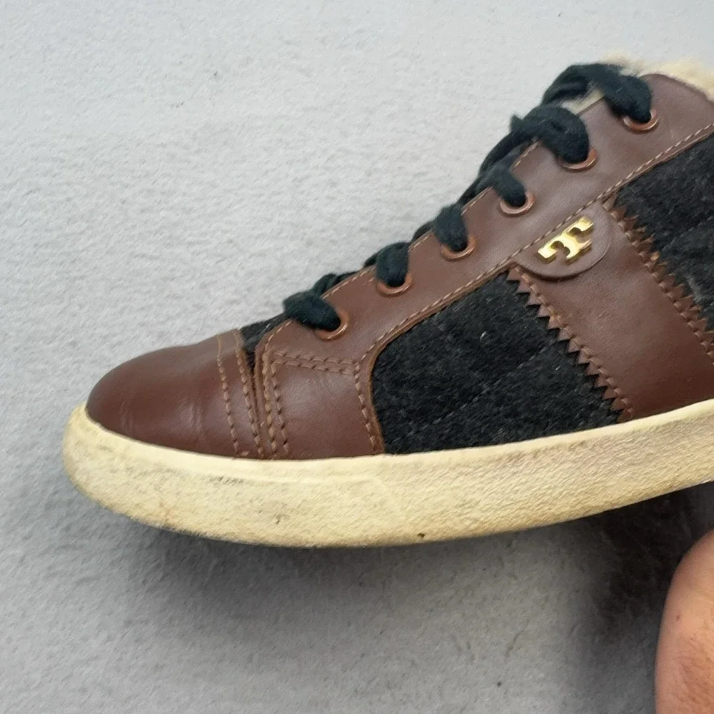 Tory Burch Shearling Wool Felt Shoes Womens Size 9 Brown Low Top Casual Sneakers